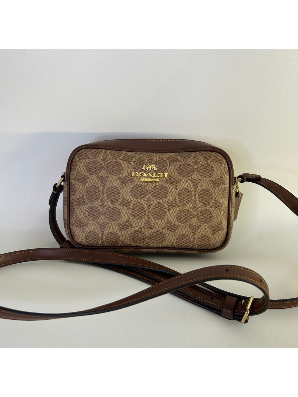 Coach Mini Jamie Camera Bag Brown Signature Canvas Crossbody Excellent